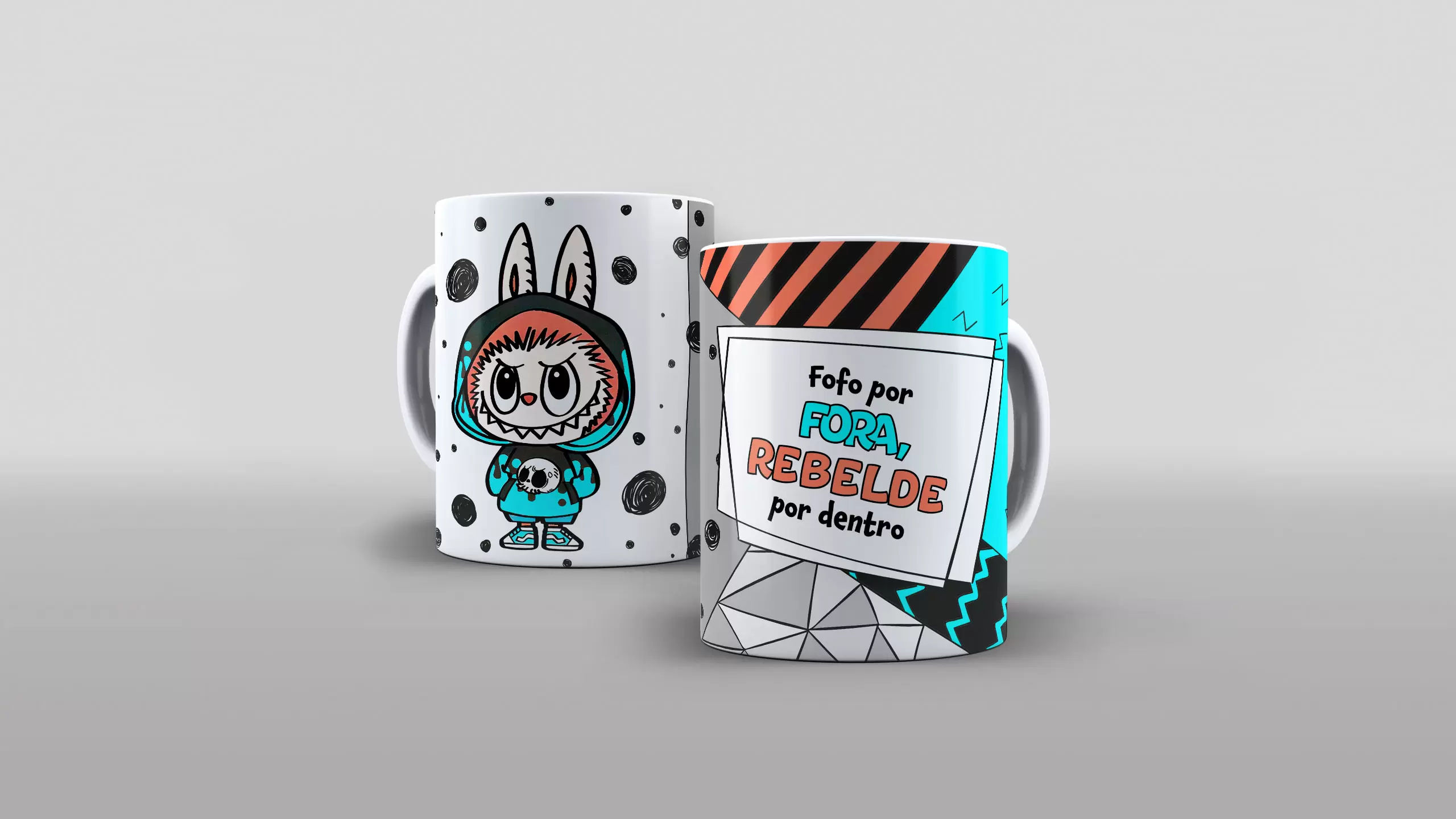 Arte labubu fofo por fora rebelde por dentro pra caneca