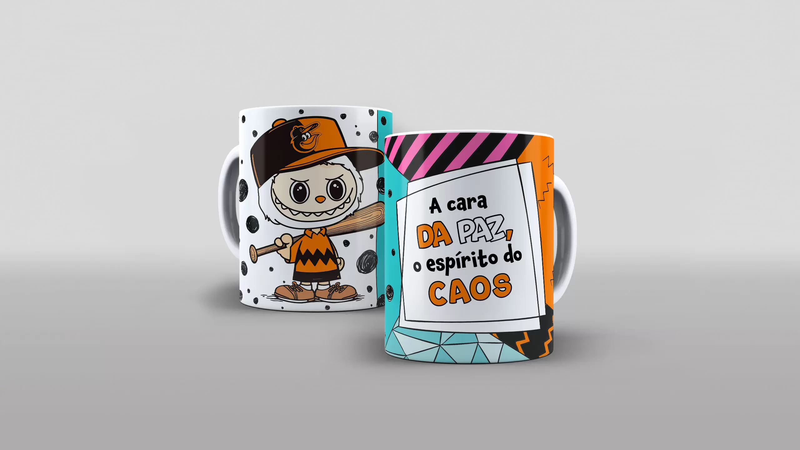 Arte labubu A cara da paz o espirito do caos pra caneca