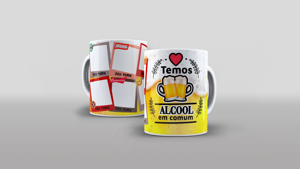 ESTAMPA PARA CANECA COM FOTO - TEMOS ALCOOL EM COMUM-520