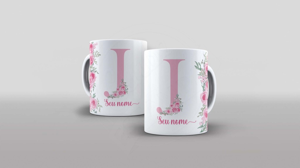 ARTE PARA CANECA - ALFABETO COM FOTO E NOME FLORAL- LETRA J-988