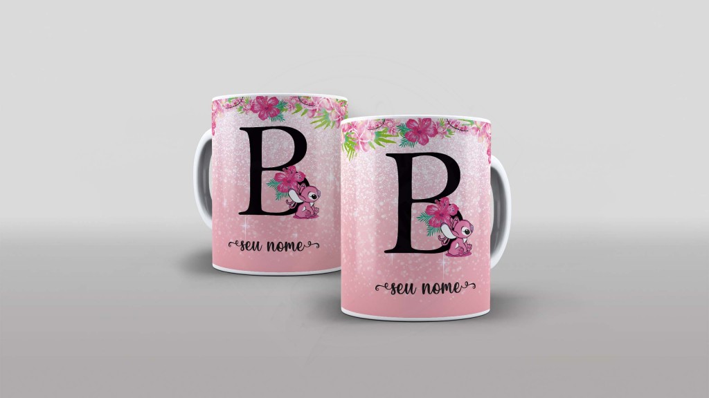 ARTE PARA CANECA  - ALFABETO - STITCH ANGEL - LETRA B-1090
