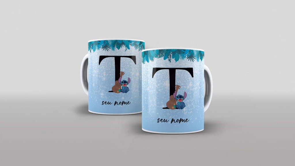 ARTE PARA CANECA  - ALFABETO - STITCH - LETRA T-1133