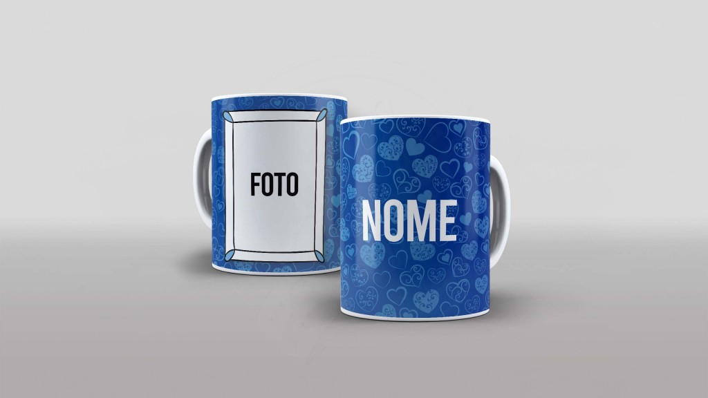 ARTE PARA CANECA COM FOTO E NOME - CORAÇÕES AZUIS-1150