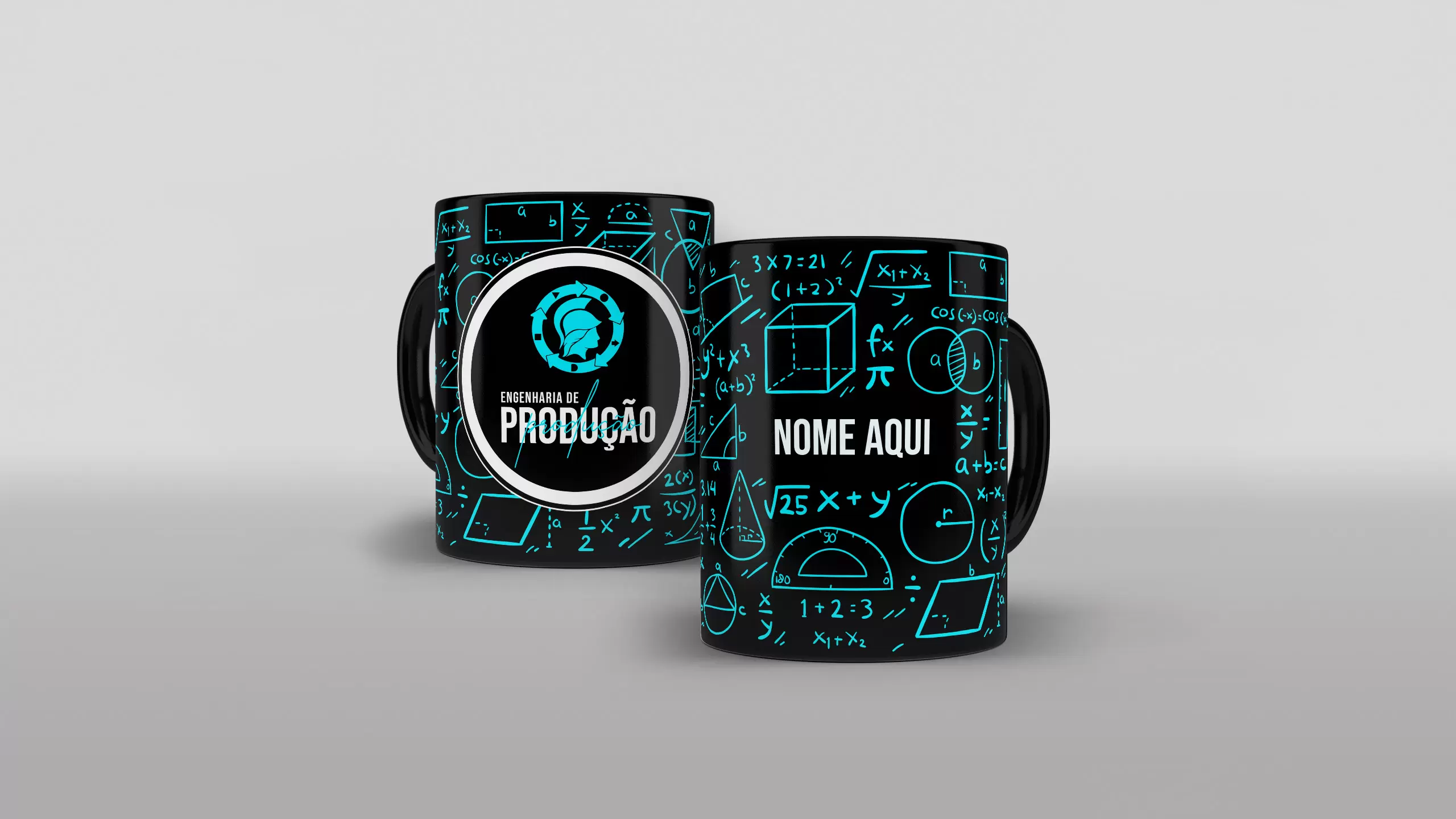 Arte Engenharia de produção com nome pra caneca preta